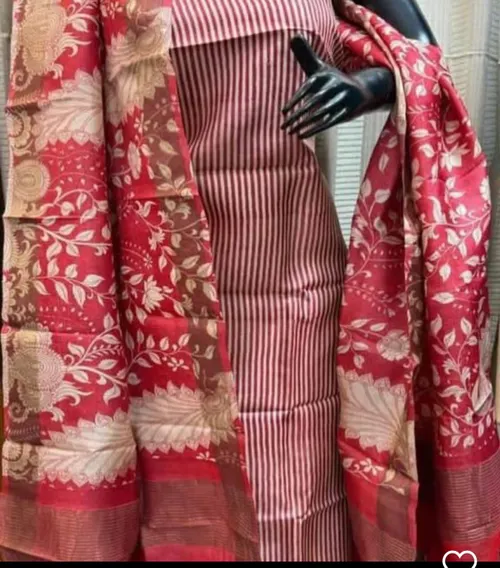 Elegant Pure Handloom Tussar Silk Dress Material – Top & Dupatta